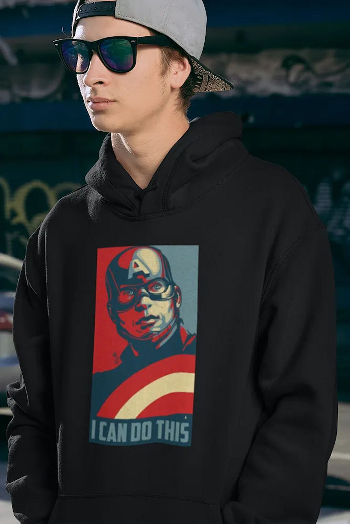 I Can Do This Yazılı Unisex Oversize Kaptan Amerika Hoodie