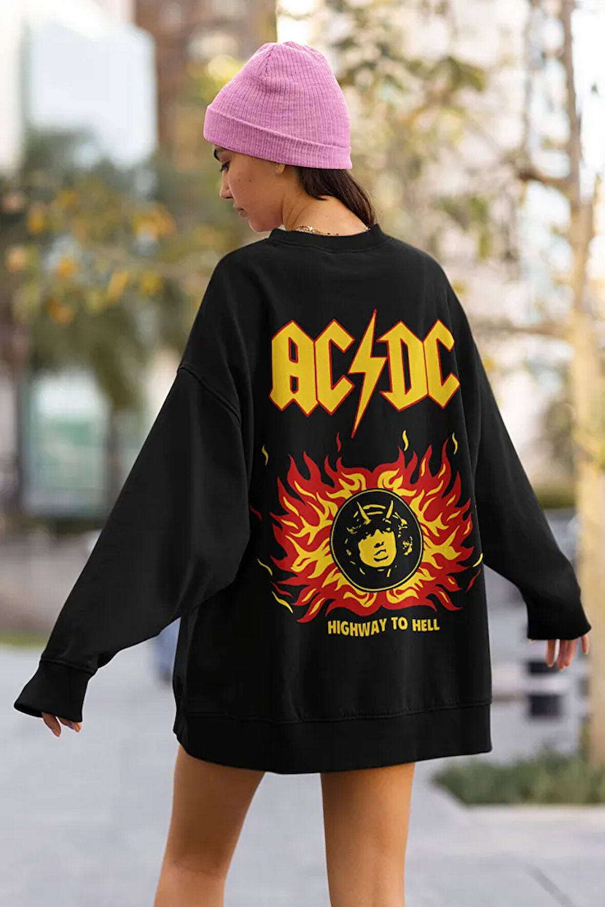 AC DC Müzik Grubu Baskılı Unisex Oversize Rock Metal Sweatshirt