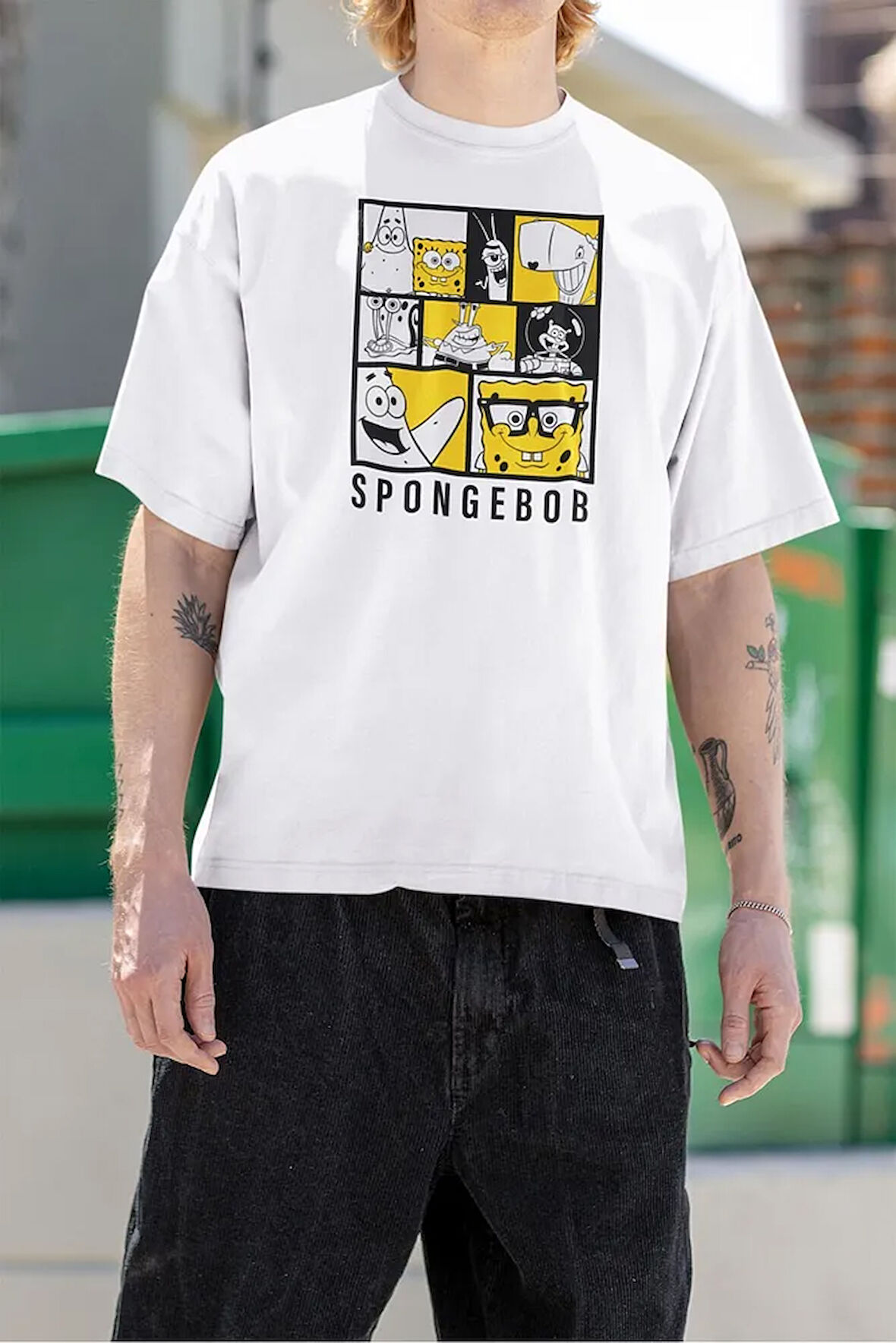 SüngerBob Çizgi Film Baskılı Unisex Tişört, Oversize Spongebob Tişört
