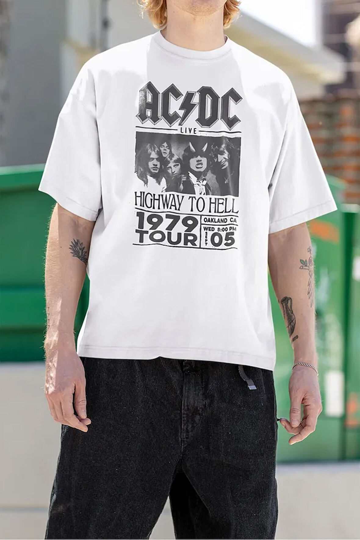 AC DC Highway To Hell 1979 Tour Baskılı Unisex Tişört, Oversize Müzik Grubu Tişört