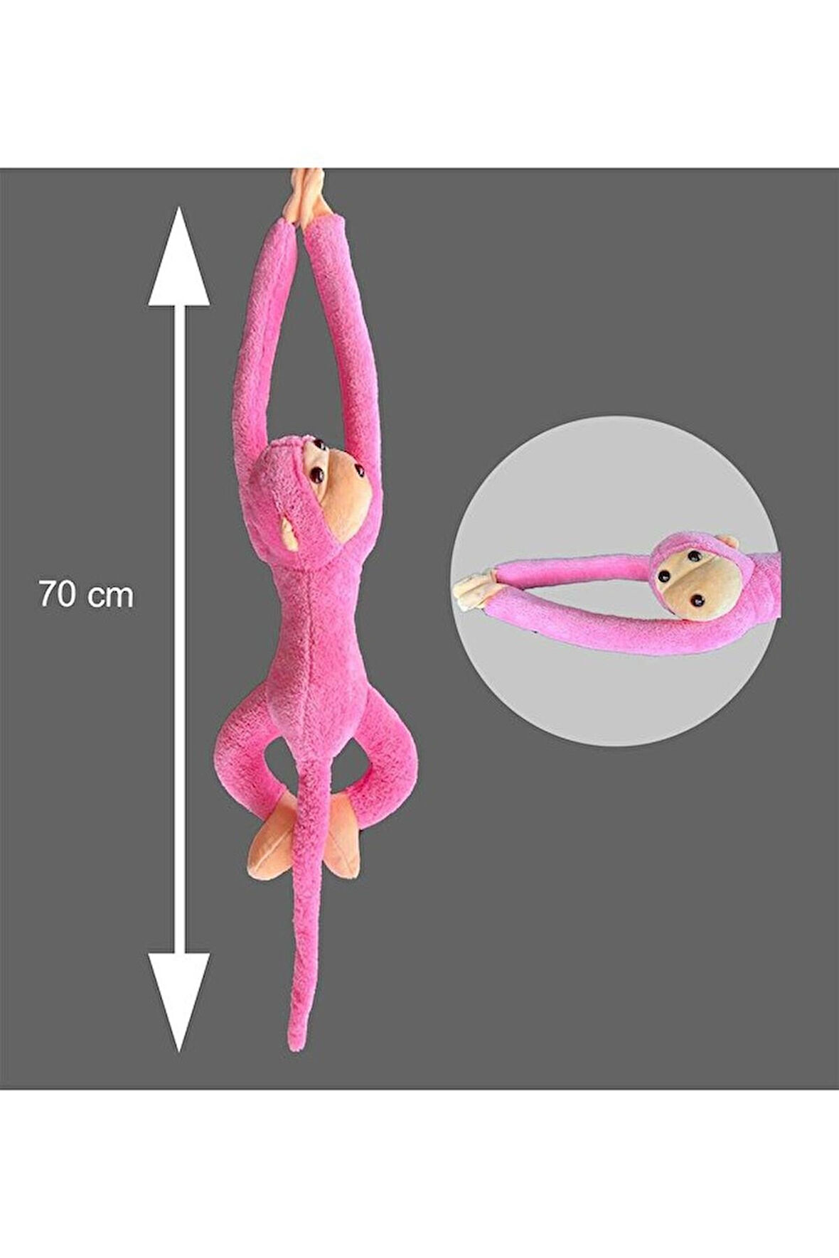 Peluş Maymun Sarılan Elleri Yapışabilen Uyku Ve Oyun Arkadaşı -70 Cm Pembe
