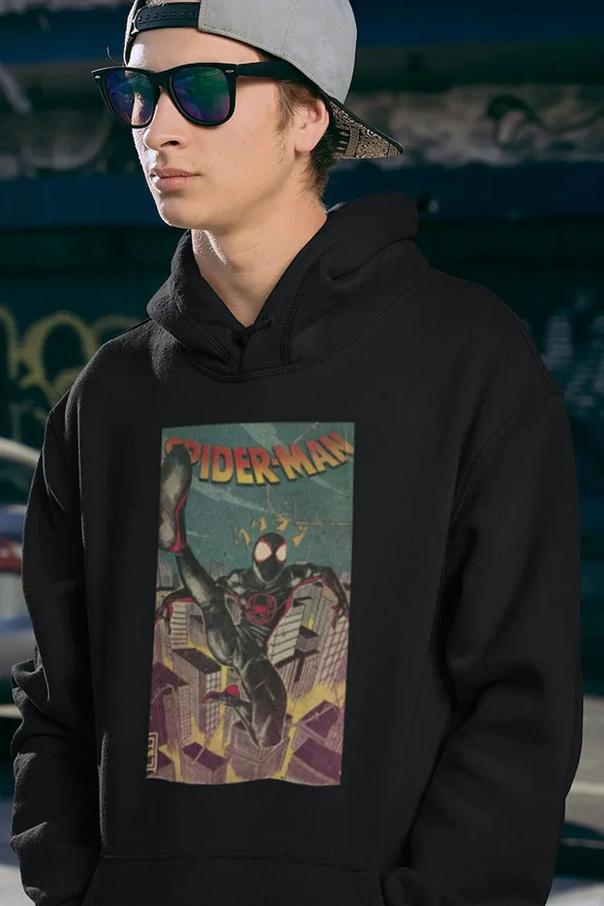 Spider-Man Baskılı Unisex Oversize Örümcek Adam Hoodie