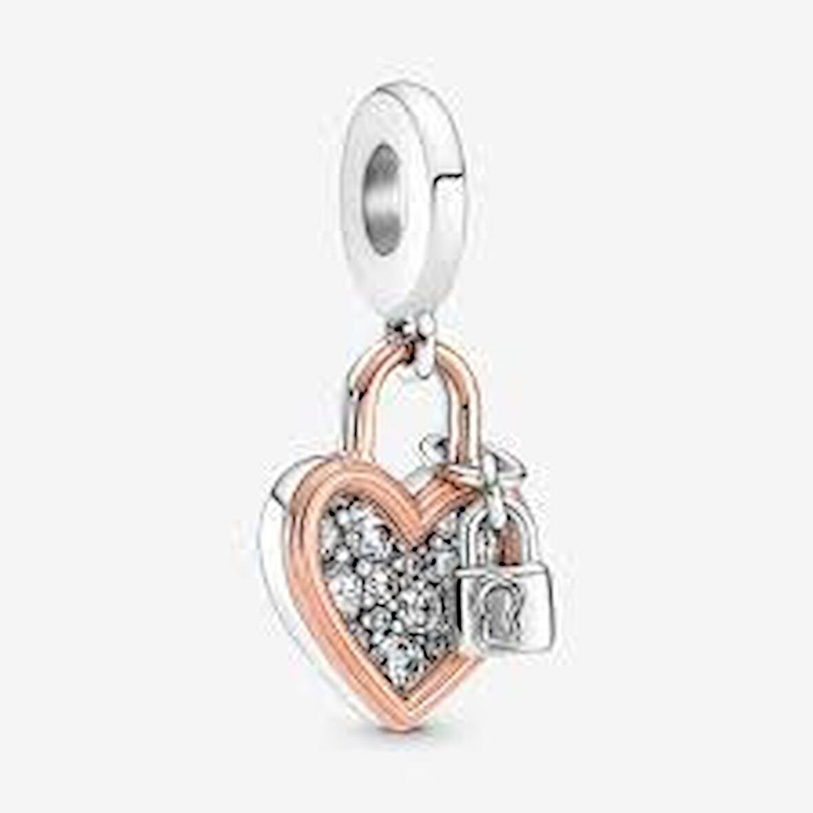 Pandora 780087C01-Kalp ve Kilit Çift Sallantılı Charm