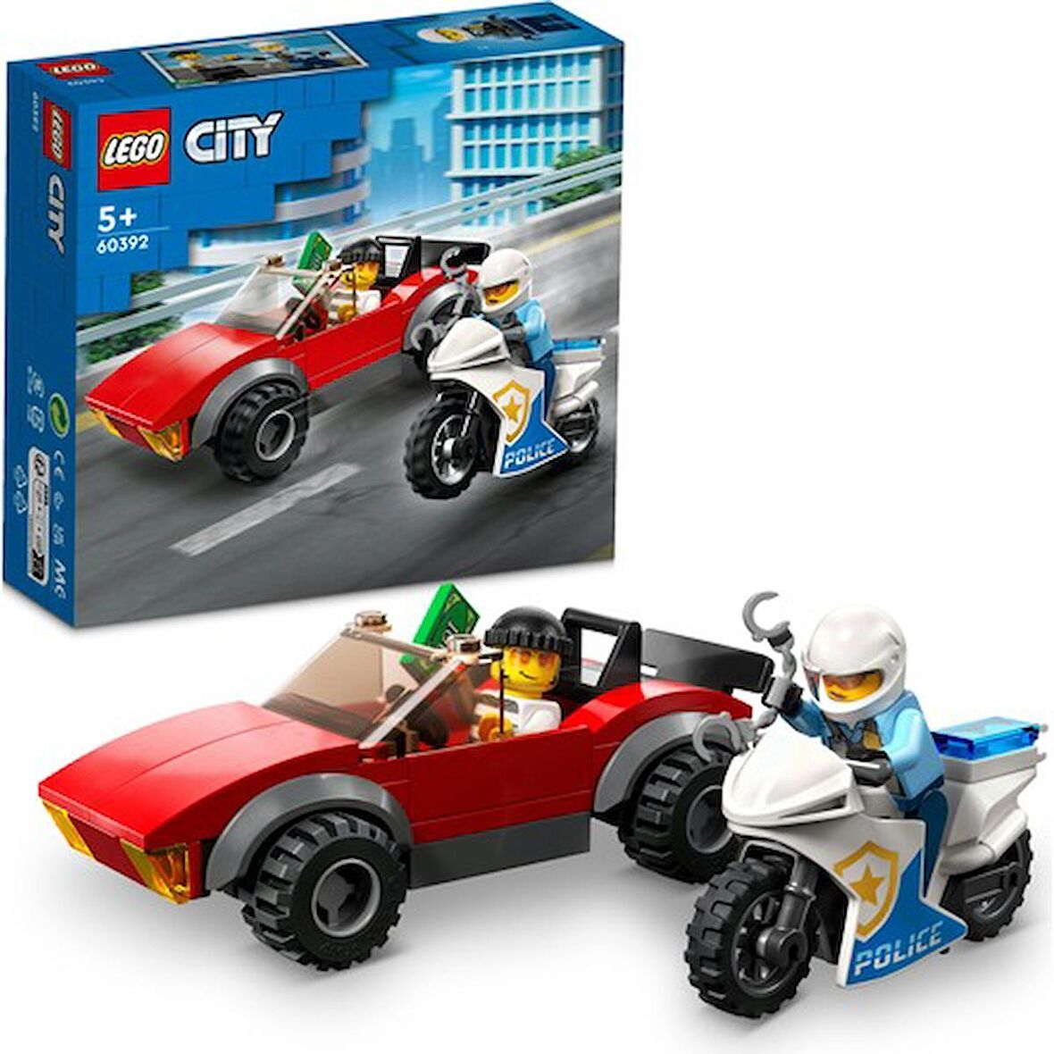 Lego City Polis Motosikleti Araba Takibi 60392 Lisanslı Ürün