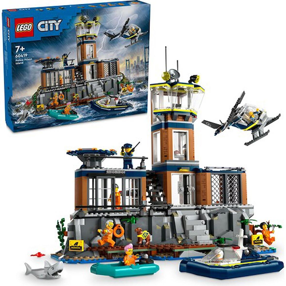 LEGO® City Polis Hapishane Adası 60419 - 7 Yaş ve Üzeri Çocuklar için Yaratıcı Polis Helikopteri İçeren Oyuncak Yapım Seti (980 Parça)