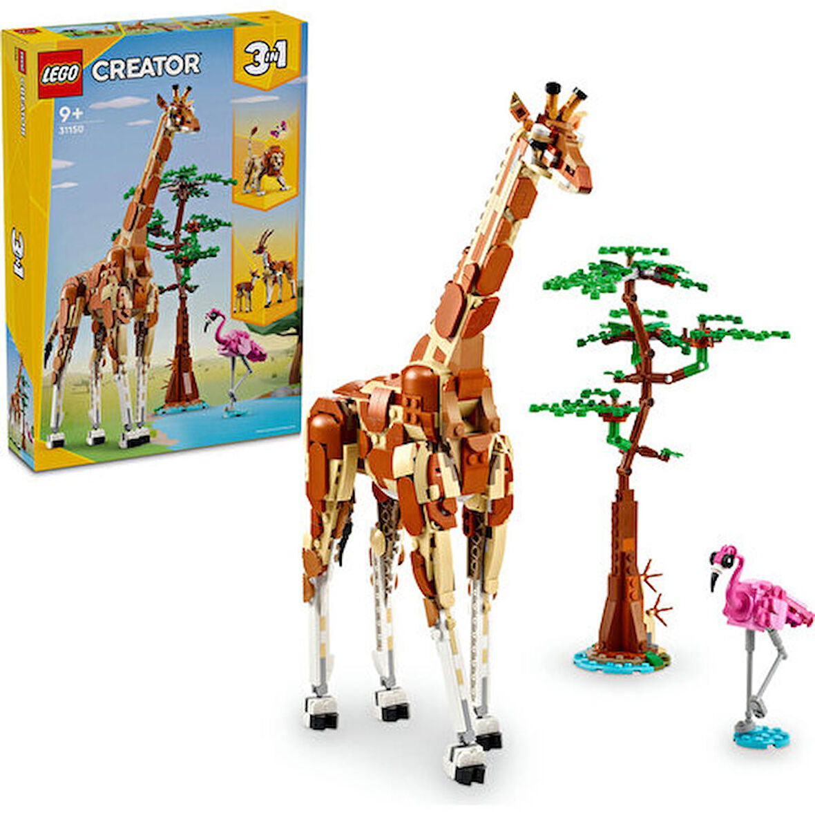 LEGO® Creator Vahşi Safari Hayvanları 31150 - 9 Yaş ve Üzeri Çocuklar için İnşa Edilebilen Zürafa, Ceylan ve Aslan Model Seçenekleri İçeren 3#ü 1 Arada Yaratıcı Oyuncak Yapım Seti (780 Parça)