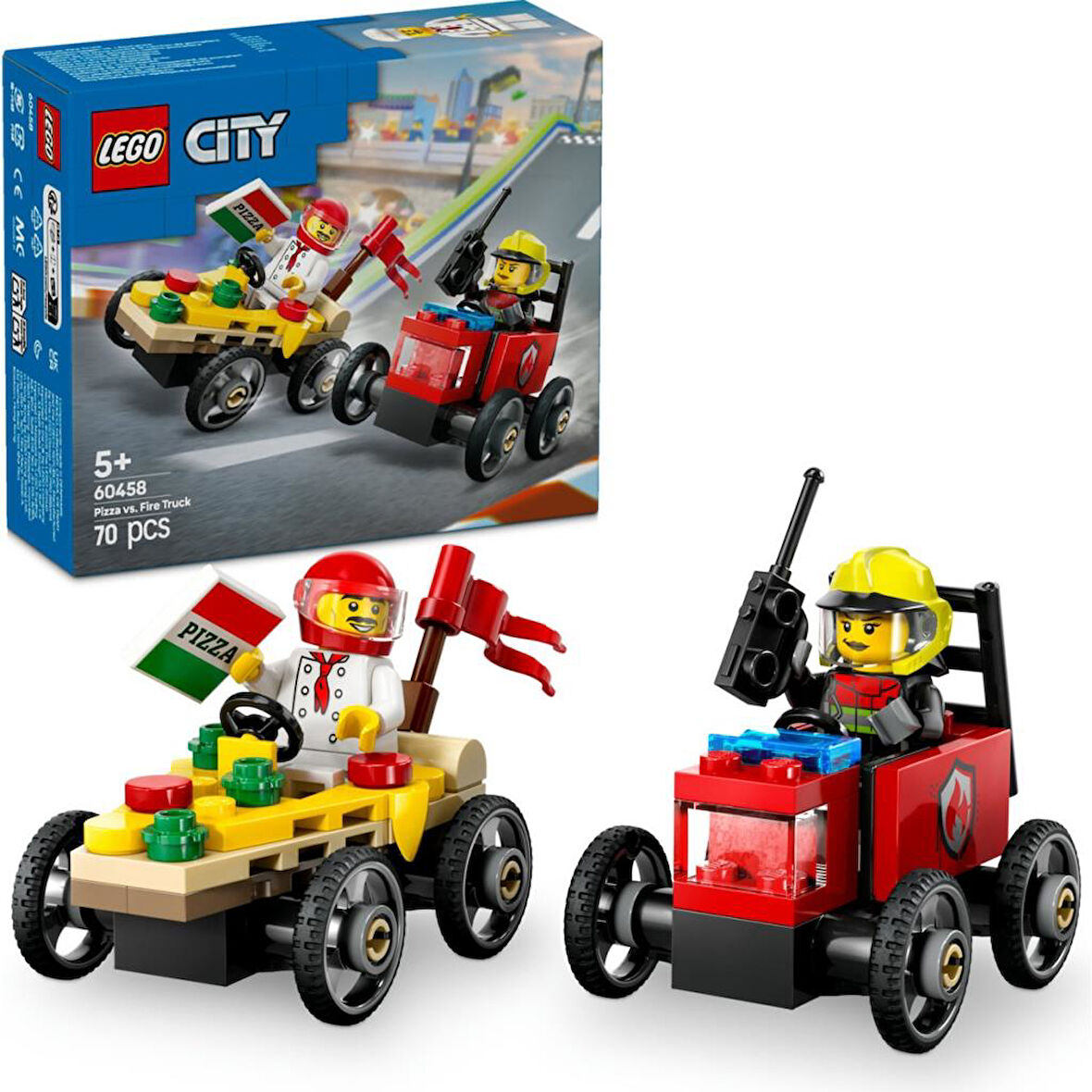 LEGO 60458  City Pizza Arabası İtfaiye Kamyonuna Karşı Yarış Arabası Paketi