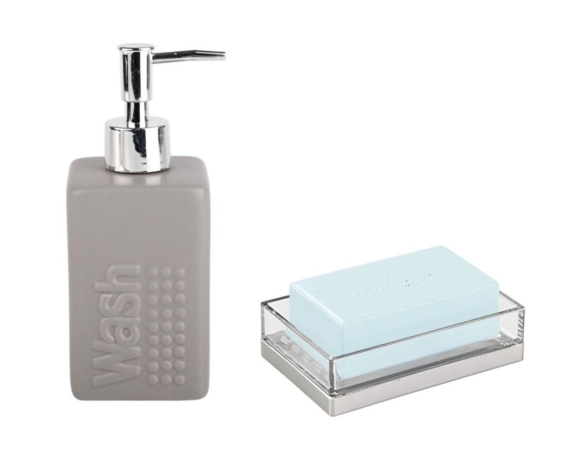 SIVI SABUNLUK VE SABUNLUK 2 Lİ BANYO SETİ,GRİ RENKLİ