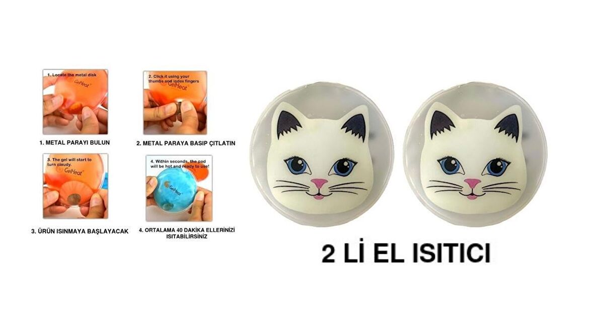 KEDİLİ CEP SOBASI,EL ISITICI,2 ADET SICAK SU TORBASI PVC  9cm