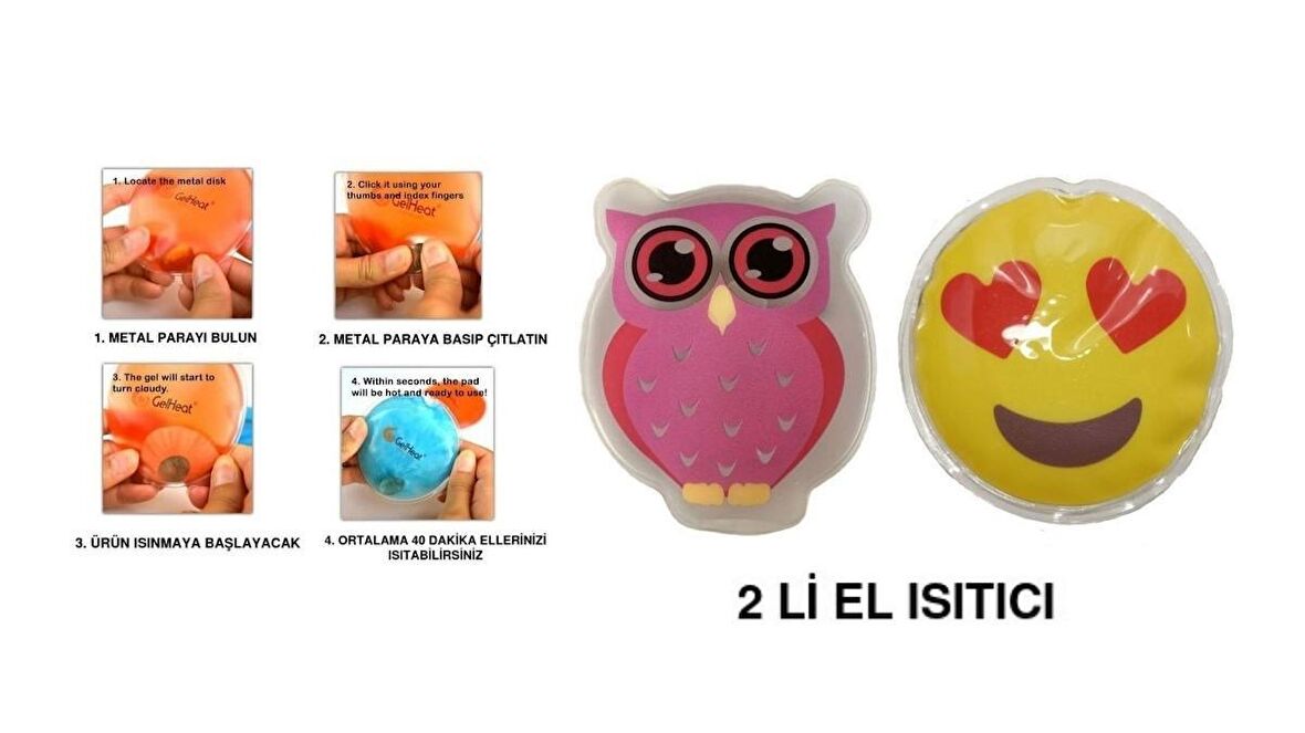KALP EMOJİ PEMBE BAYKUŞ CEP SOBASI,EL ISITICI,2 ADET SICAK SU TORBASI PVC  9cm