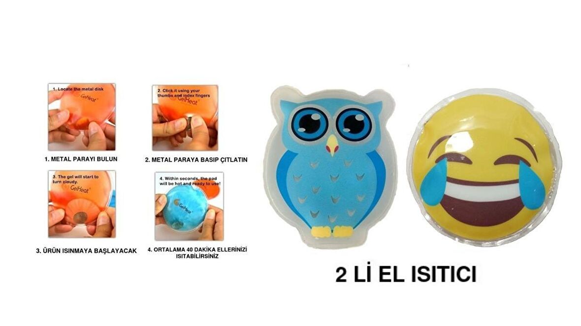 GÜLEN EMOJİ MAVİ BAYKUŞ CEP SOBASI,EL ISITICI,2 ADET SICAK SU TORBASI PVC  9cm