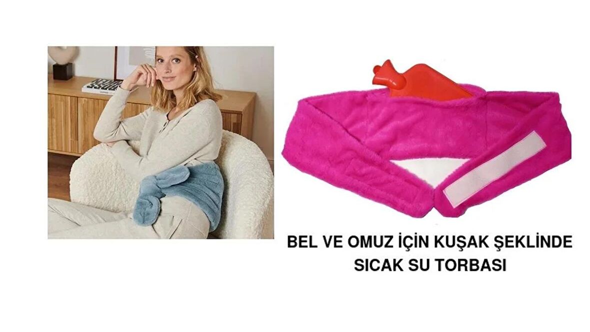 SICAK SU TORBASI BEL VE OMUZ ICIN KUSAK SEKLINDE PELUŞ PEMBE TERMOFOR 1500ML 160x22CM