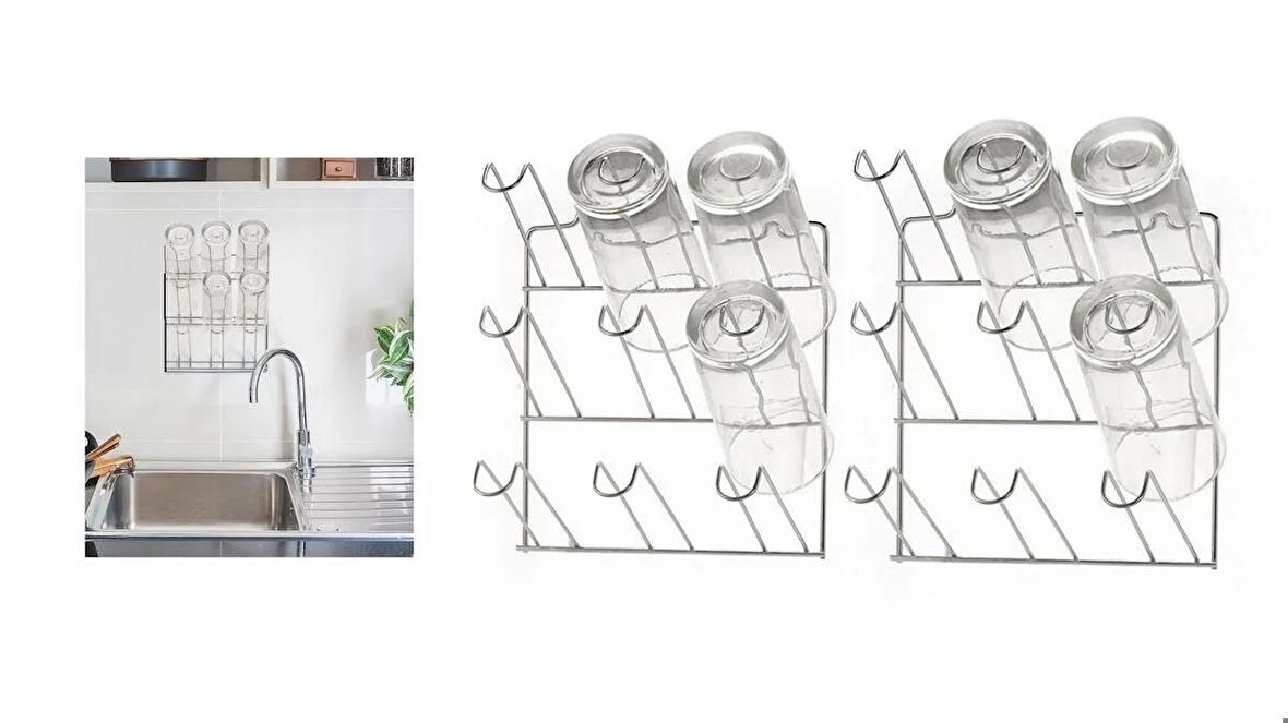 BARDAK DÜZENLEYİCİ ASKI VE KURUTMALIK 2 ADET BULASIKLIK  DUVAR MONTE 19x12x24cm