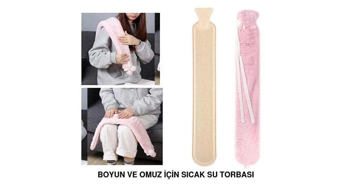 SICAK SU TORBASI BOYUN VE OMUZ ICIN  UZUN PELUŞ PEMBE 2LT TERMOFOR 75x13CM