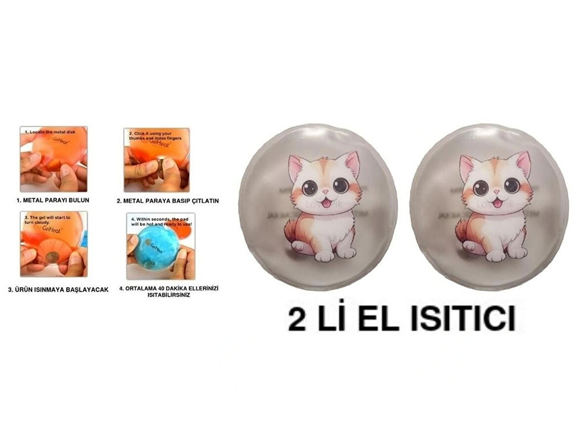 SEVİMLİ KEDİ CEP SOBASI,EL ISITICI,2 ADET SICAK SU TORBASI PVC  9cm
