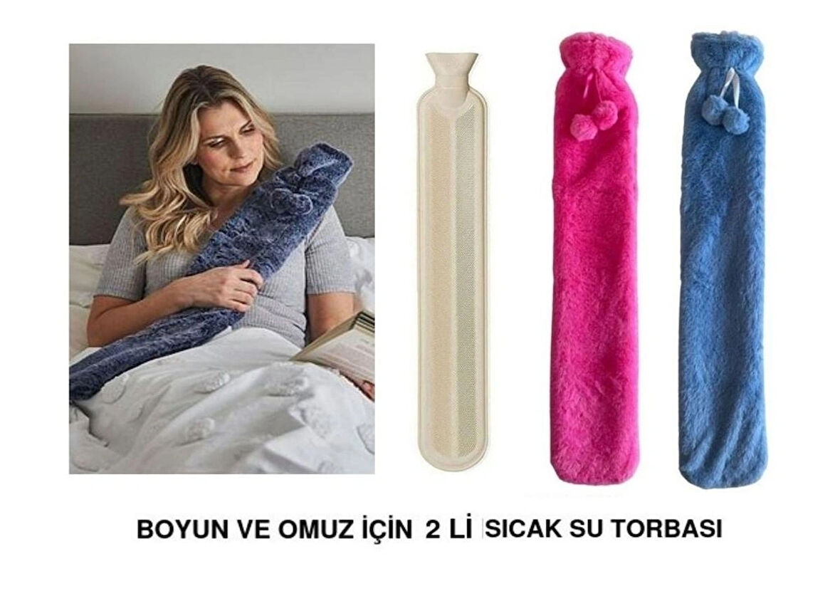 SICAK SU TORBASI 2 Lİ SET,BOYUN VE OMUZ ICIN  UZUN PELUŞ PONPONLU 2LT TERMOFOR 75x13CM