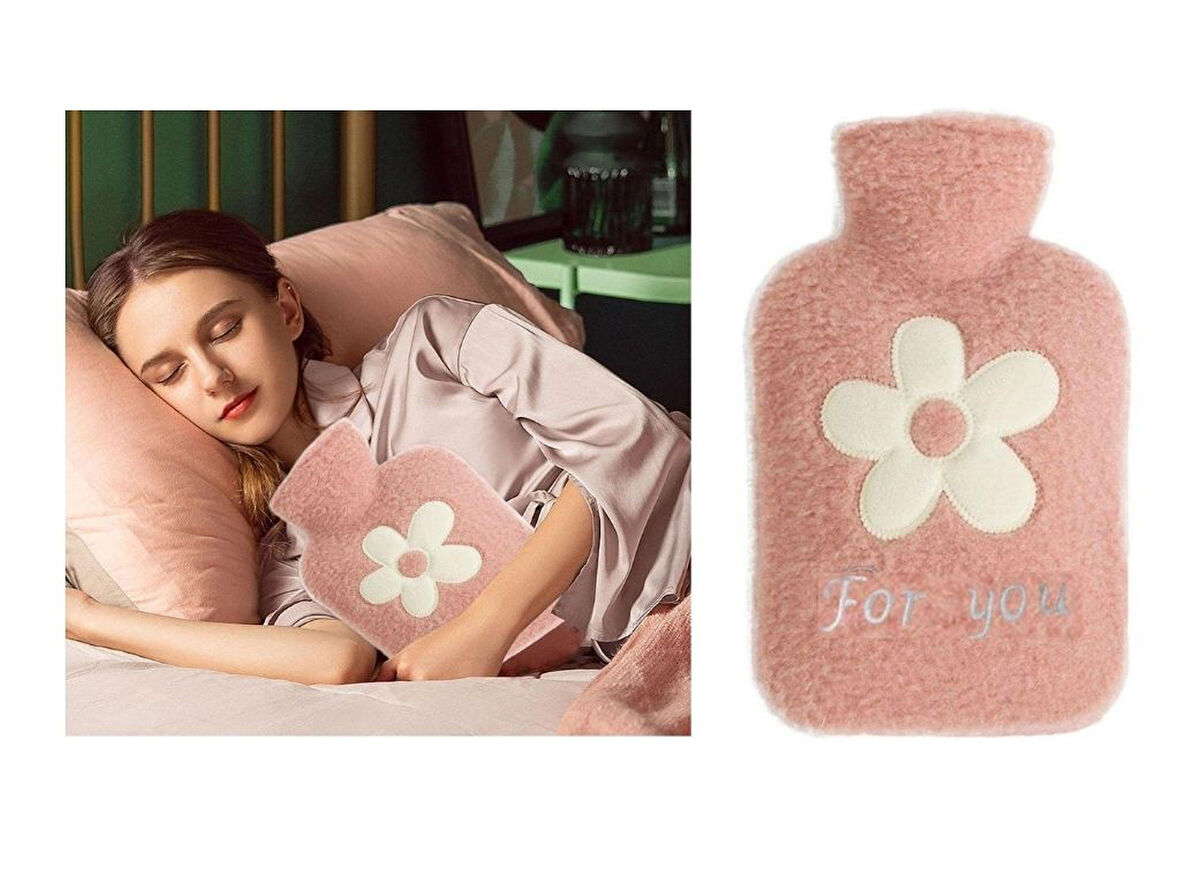 SICAK SU TORBASI PELUŞ PAPATYA DESENLİ PEMBE  21x13,5x2cm 500 ml