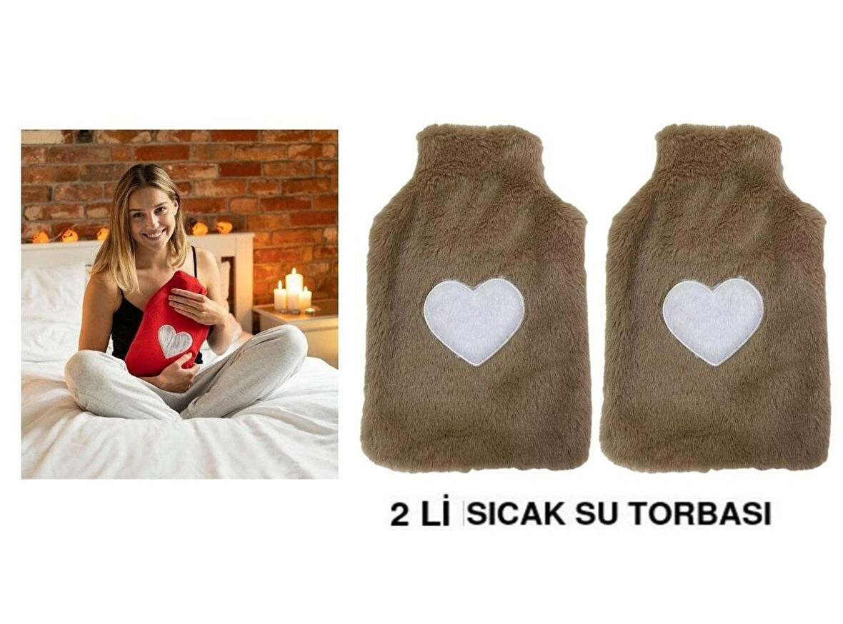 SICAK SU TORBASI 2 ADET,PELUŞ KALPLİ,BEJ TERMOFOR 29x17CM 750ml