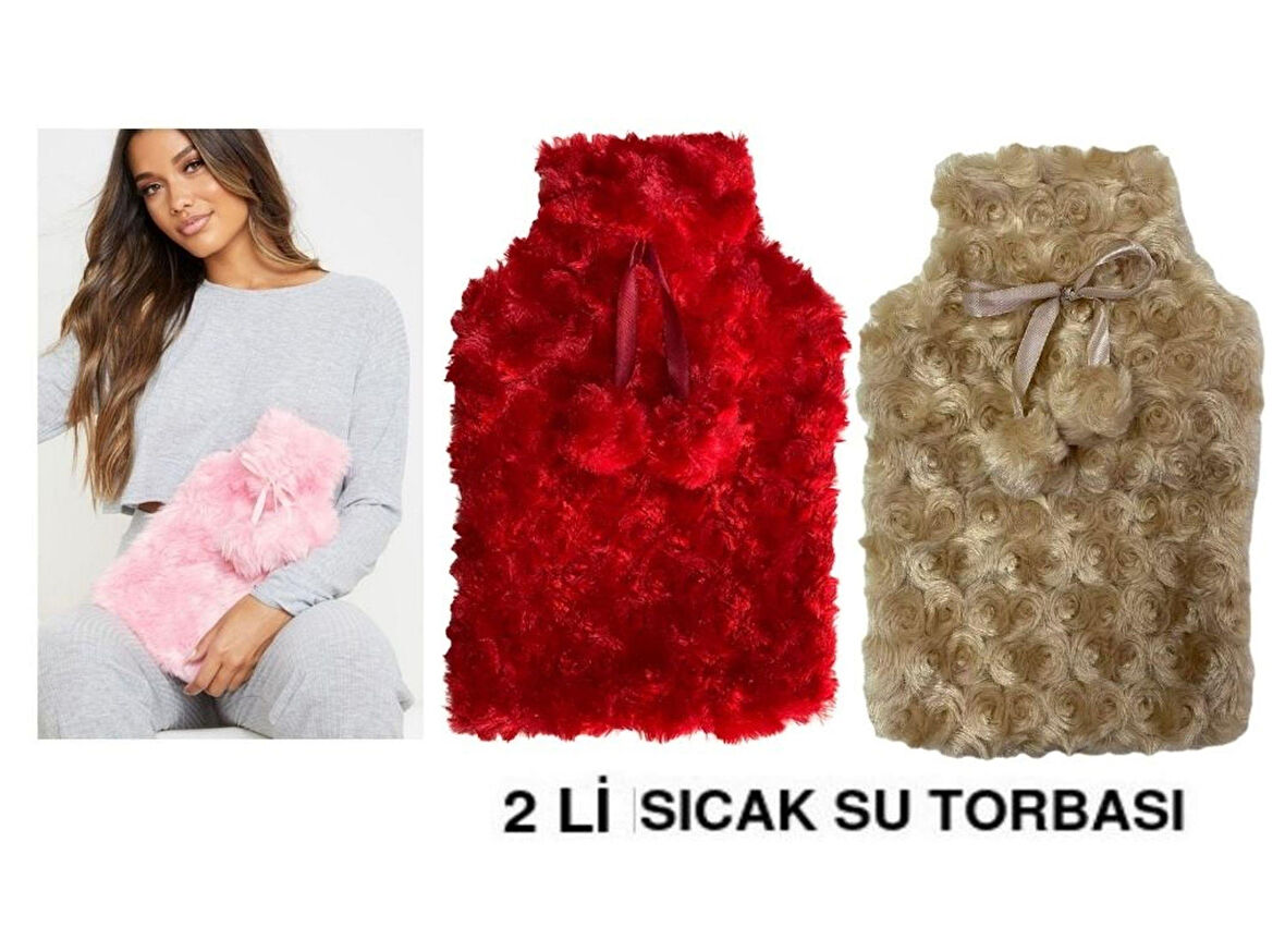 SICAK SU TORBASI 2 ADET PONPONLU TERMOFOR 26X17X2CM 1 LİTRE