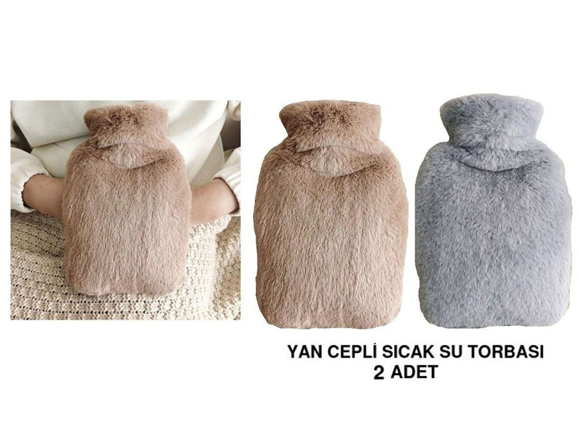 SICAK SU TORBASI 2 ADET,YAN CEPLİ PELUŞ TERMOFOR 27x17x2cm  750ml