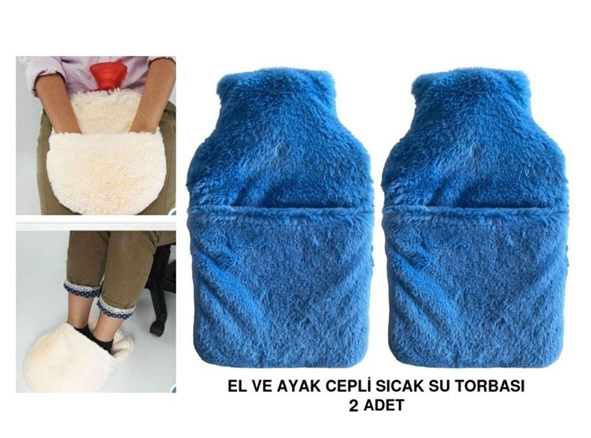 SICAK SU TORBASI 2 ADET,CEPLİ MAVİ PELUŞ TERMOFOR 32,5x17,5cm  1500 ML