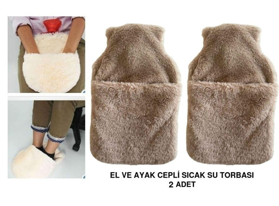 SICAK SU TORBASI 2 ADET,CEPLİ BEJ PELUŞ TERMOFOR 32,5x17,5cm  1500 ML