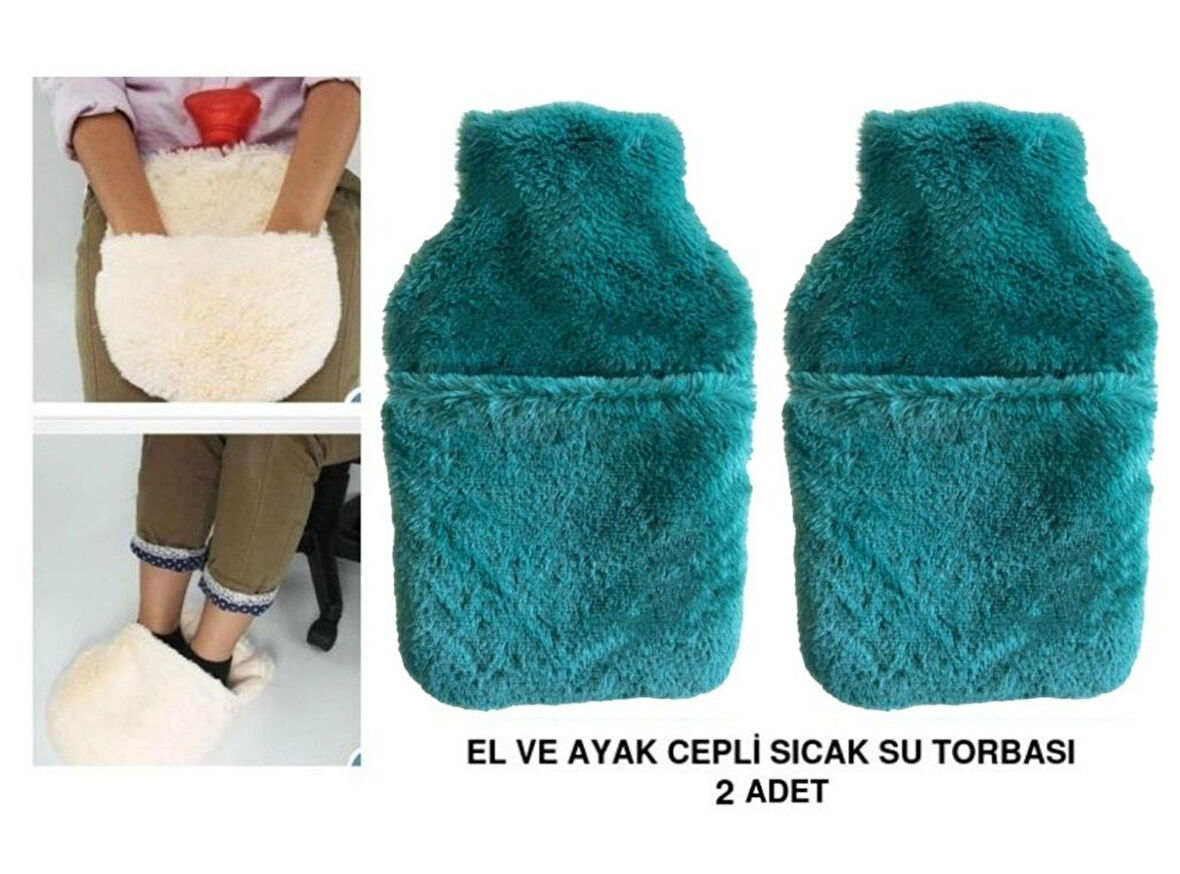 SICAK SU TORBASI 2 ADET,CEPLİ YEŞİL PELUŞ TERMOFOR 32,5x17,5cm  1500 ML