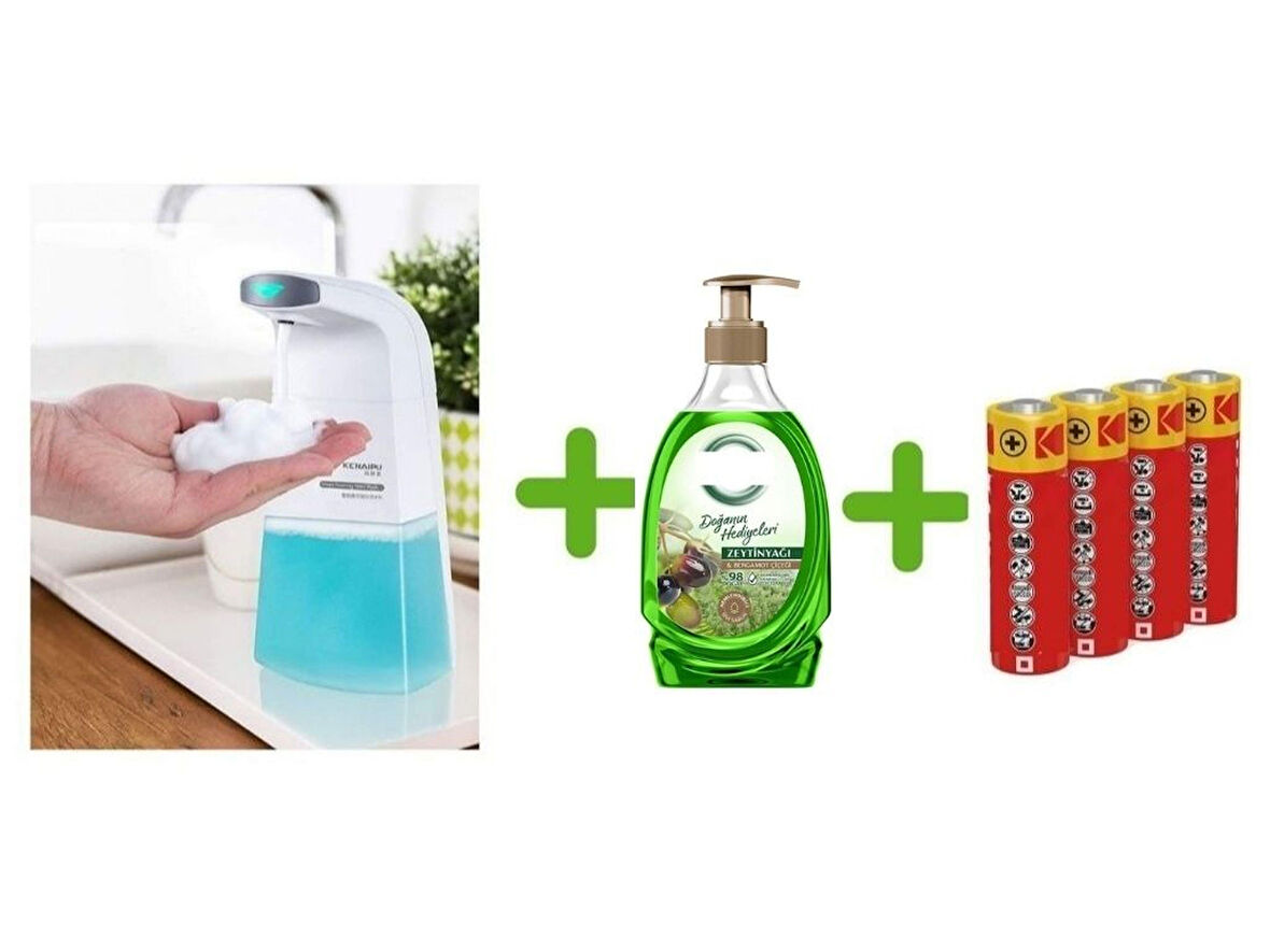 SENSÖRLÜ FOTOSELLİ SIVI SABUNLUK,PİLLER DAHİL 21X10X5CM VE BİR ADET 392 ML SIVI SABUN ZEYTİNYAĞI VE BERGAMOT
