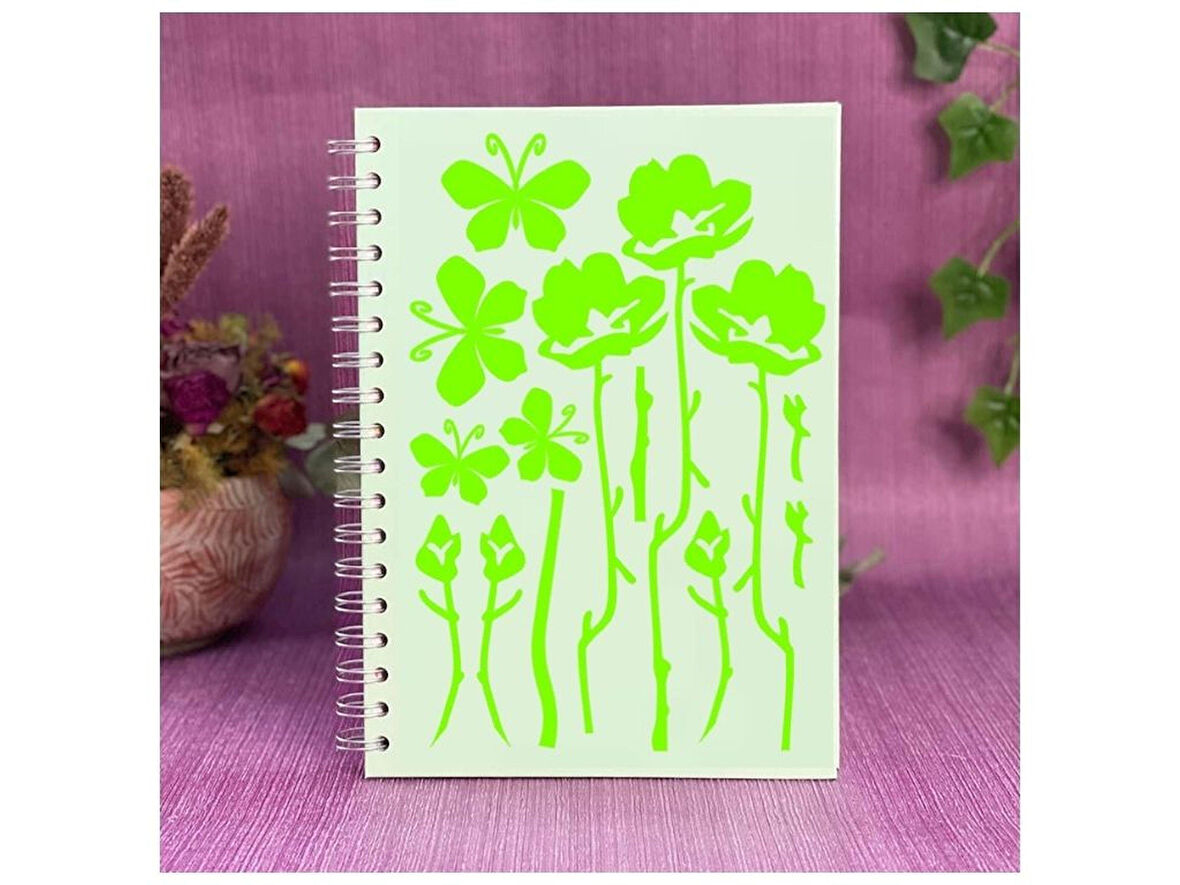 DEFTER STİCKER,LAPTOP STİCKER YEŞİL ÇİÇEKLİ  PVC 48X33X0,5CM
