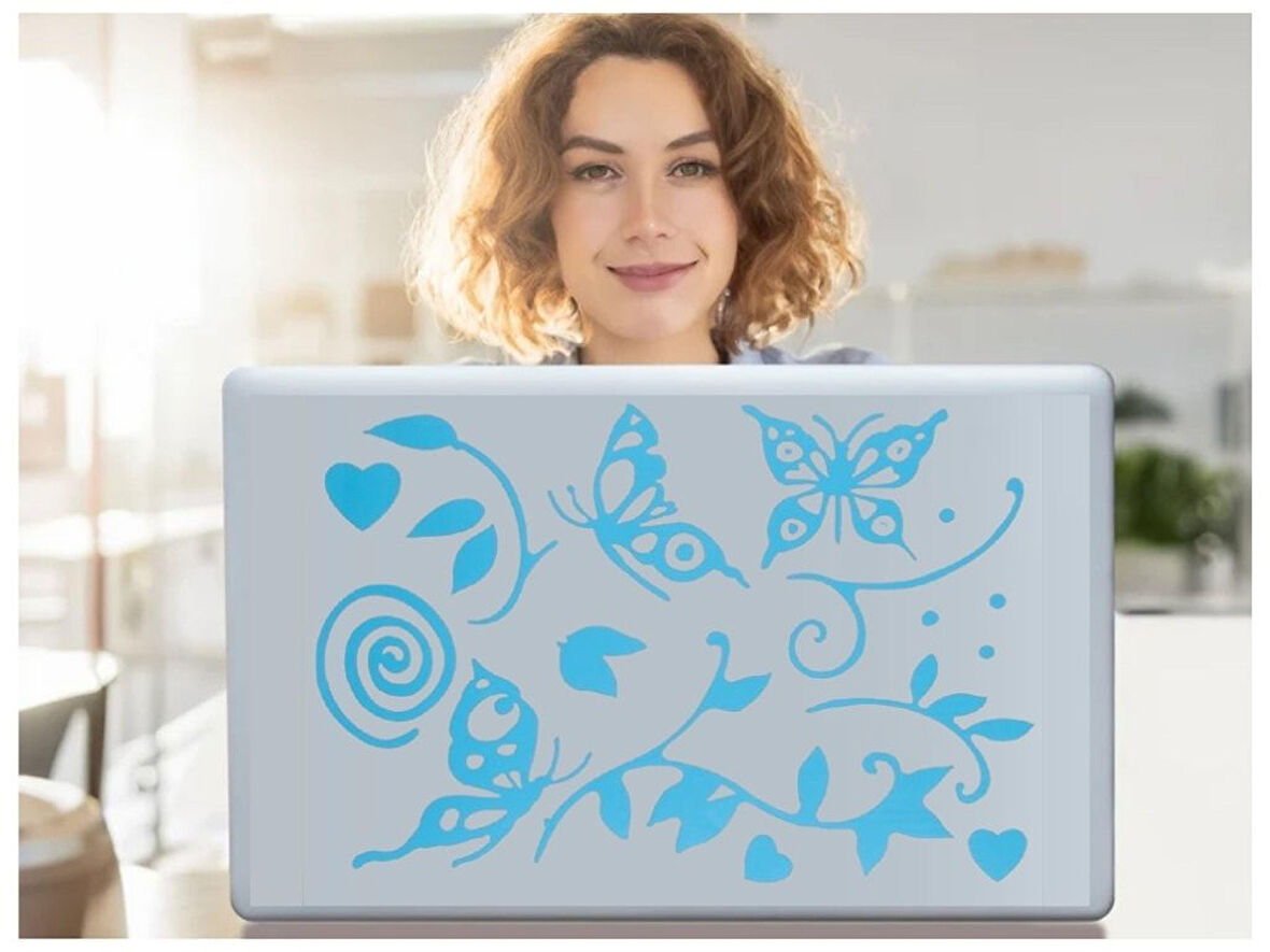 DEFTER STİCKER,LAPTOP STİCKER  MAVİ KELEBEKLİ PVC 48X33X0,5CM