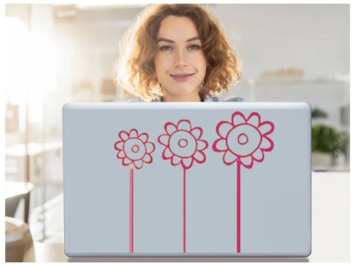 2 ADET DEFTER STİCKER,LAPTOP STİCKER  PEMBE PAPATYALI PVC 48X33X0,5CM