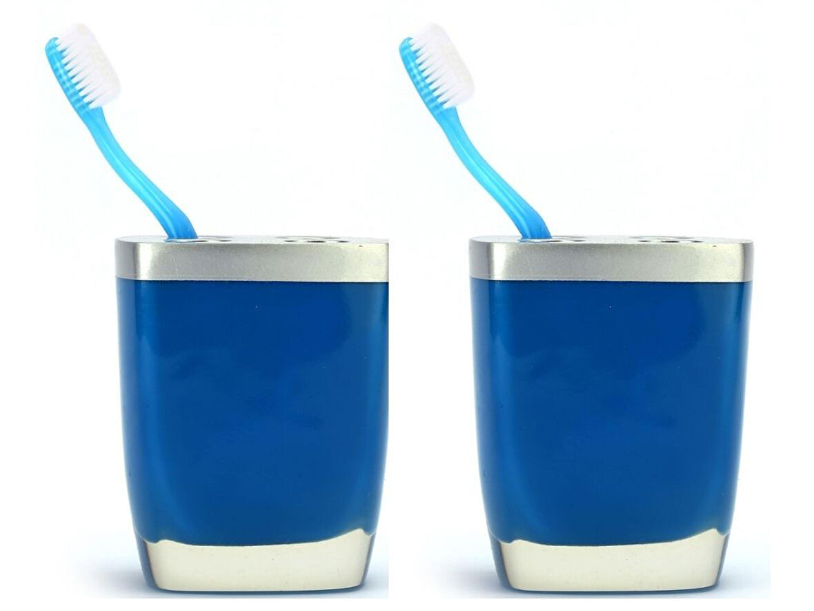 2 ADET DİŞ FIRÇALIK GRİ MAVİ POLİRESİN 8X4X11CM BANYO SETİ