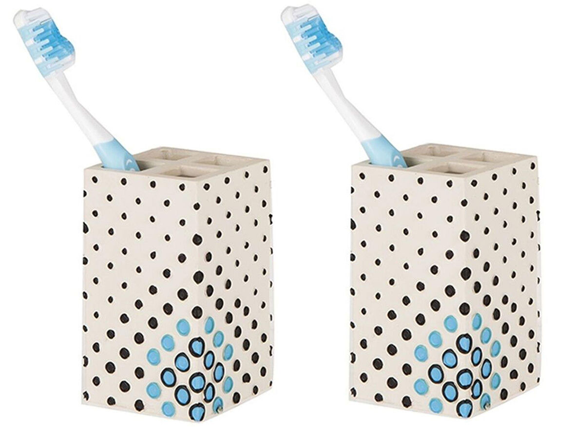 2 ADET DİŞ FIRÇALIK PUANLI POLİRESİN 6X6X10CM BANYO SETİ