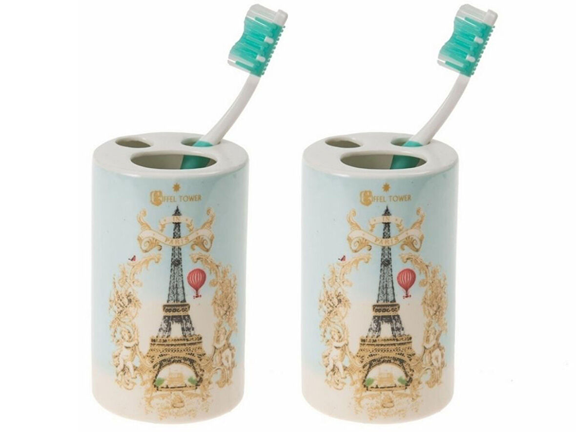 2 ADET SERAMİK DİŞ FIRÇALIK ROMANTİK YEŞİL MODEL 7X7X11CM BANYO SETİ