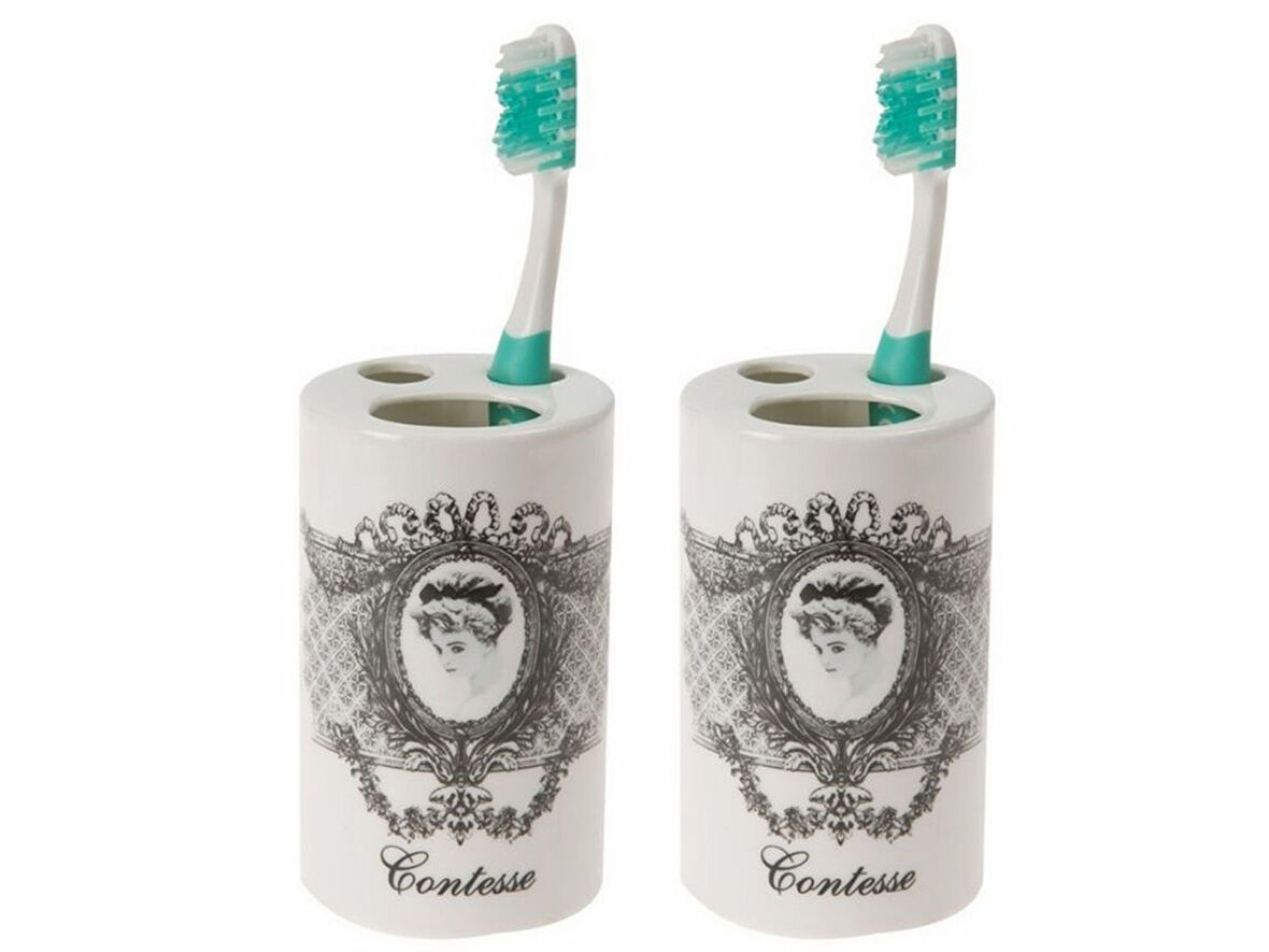 2 ADET SERAMİK DİŞ FIRÇALIK KRALİÇE MODEL 7X7X11CM BANYO SETİ