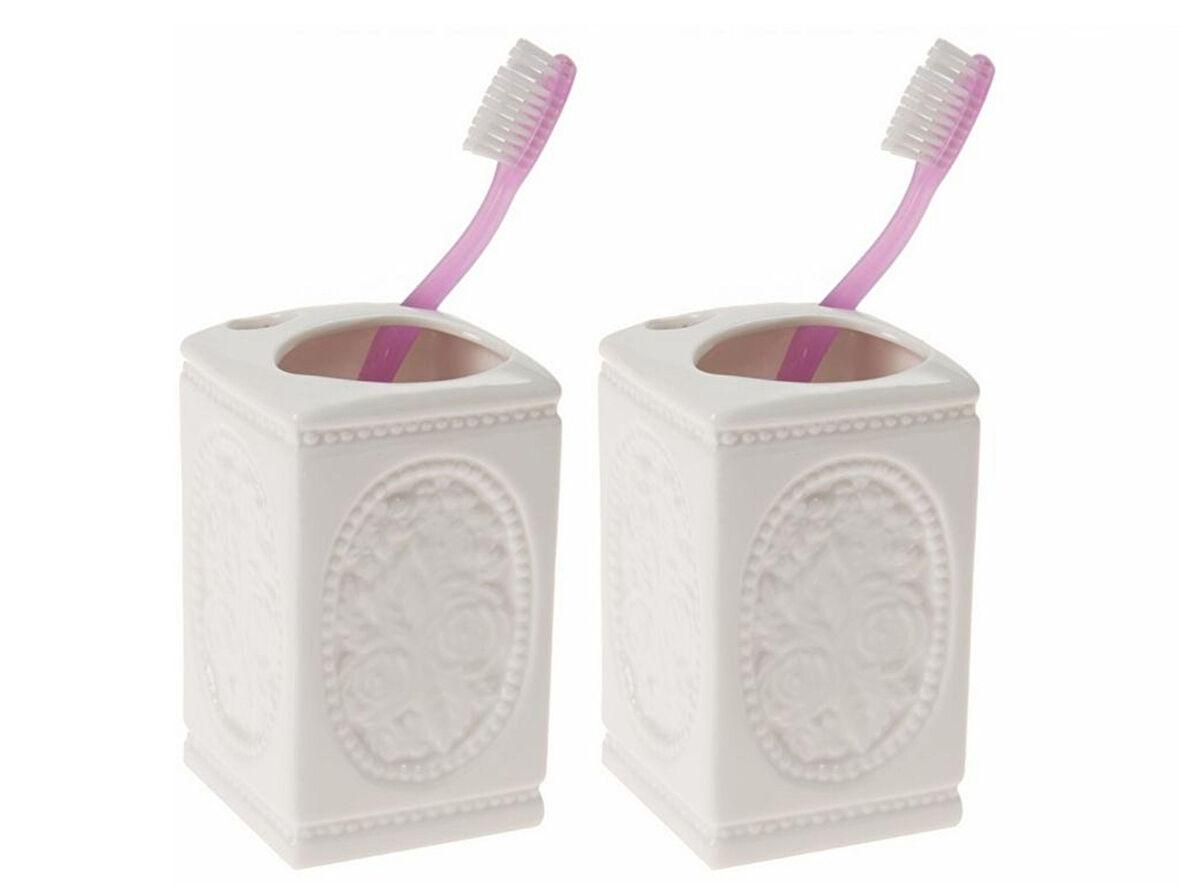 2 ADET SERAMİK DİŞ FIRÇALIK ÇİÇEKLİ KARE MODEL 8X8X11CM BANYO SETİ