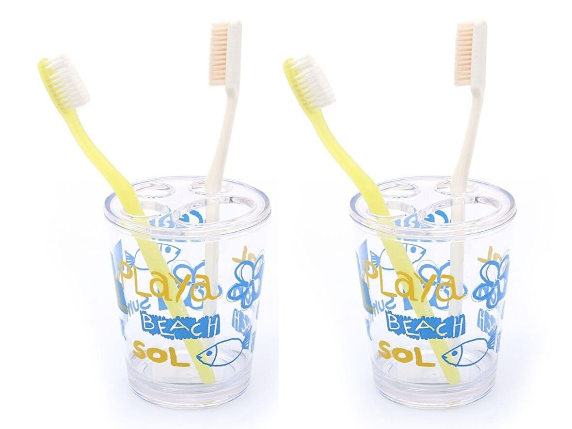 2 ADET DİŞ FIRÇALIK DENİZ DESEN AKRİLİK 8X8X9CM 350ML BANYO SETİ
