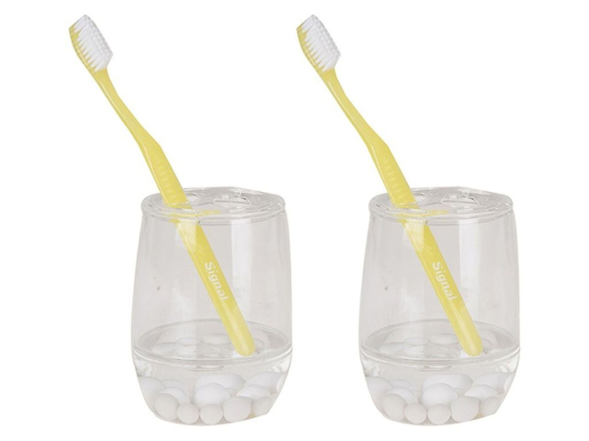 2 ADET DİŞ FIRÇALIK BEYAZ İNCİLİ AKRİLİK 8X8X11CM BANYO SETİ