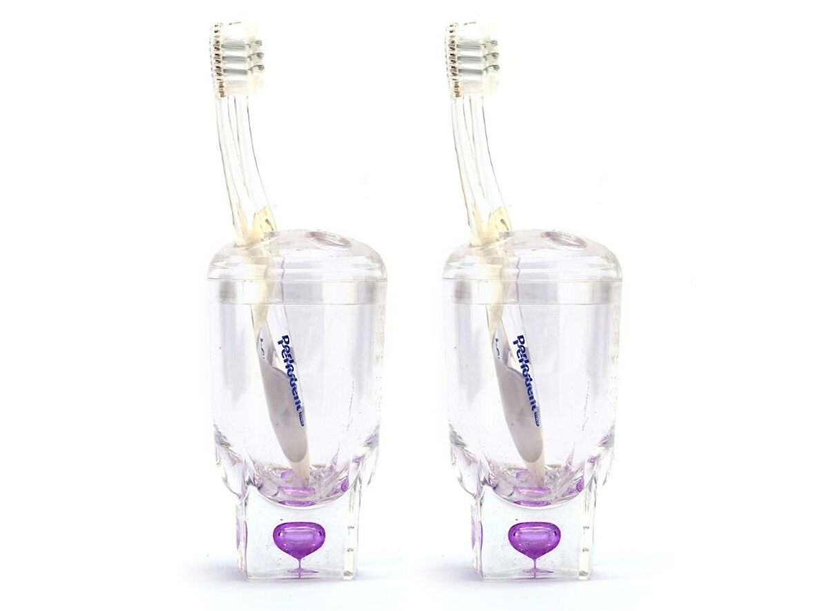 2 ADET DİŞ FIRÇALIK MOR DAMLALI AKRİLİK 7X7X14CM BANYO SETİ