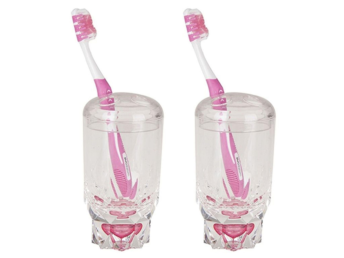 2 ADET DİŞ FIRÇALIK KRİSTAL DAMLALI AKRİLİK 7X7X14CM BANYO SETİ