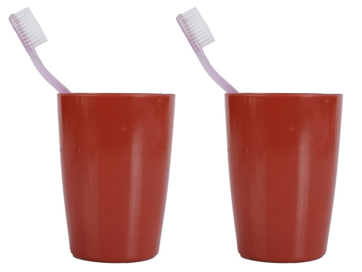2 ADET DİŞ FIRÇALIK VE  MACUN KABİ KIRMIZI MELAMİN 8X8X11CM 400ML BANYO SETİ