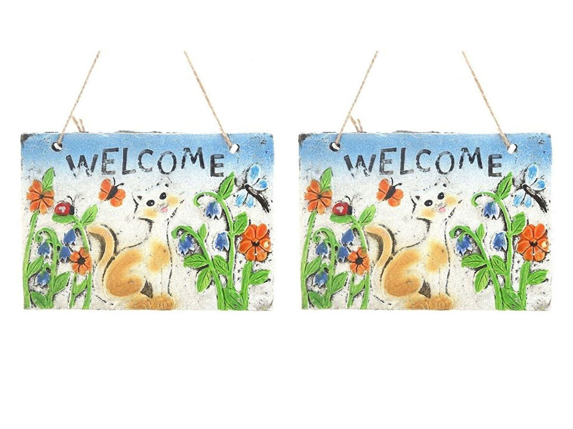 2 ADET ASILABİLİR BALKON VE BAHÇE SÜSÜ HOŞGELDİN KEDİLİ 21X16X1,2CM DUVAR SÜSÜ,TAŞI BALKON,BAHÇE VE ODA DEKOR  HOŞGELDİNİZ TABLO,TABELA