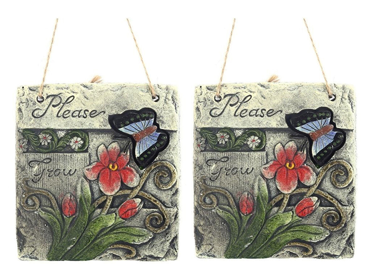 2 ADET ASILABİLİR BALKON VE BAHÇE SÜSÜ KELEBEK DESENLİ 14X13X3CM DUVAR SÜSÜ,TAŞI BALKON,BAHÇE VE ODA DEKOR  HOŞGELDİNİZ TABLO,TABELA