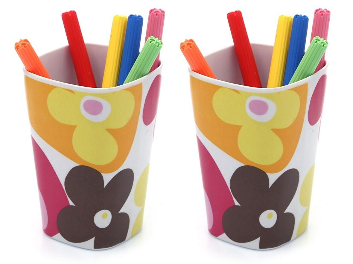 2 ADET KALEMLİK KIRMIZI PAPATYA DESENLİ OFİS GERECİ 7X7X11CM 300ML