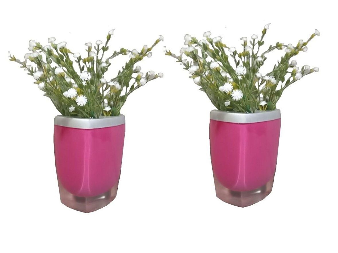2 ADET VAZO DAHİL,VAZODA ÇİÇEK,BEYAZ YAPAY ÇİÇEK,VAZO DEKORATİF GRİ PEMBE POLİRESİN 8X4X16CM
