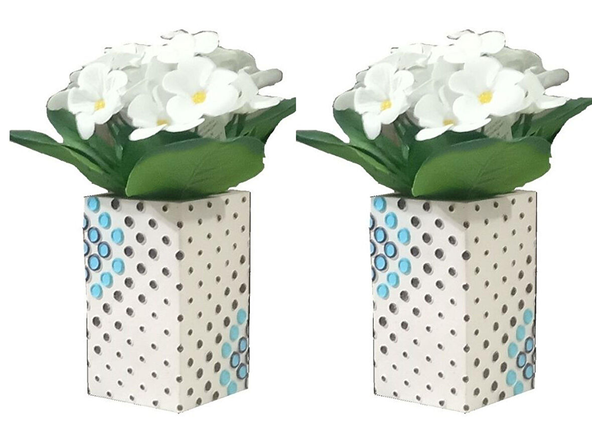 2 ADET VAZO DAHİL,VAZODA ÇİÇEK,BEYAZ YAPAY ÇİÇEK,VAZO DEKORATİF  PUANLI POLİRESİN 6X6X15CM