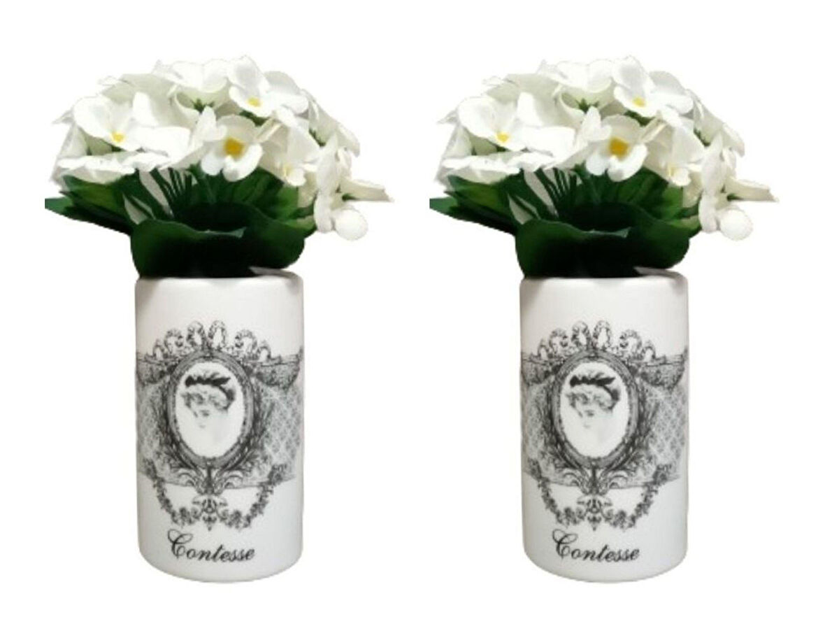 2 ADET VAZO DAHİL,VAZODA ÇİÇEK,BEYAZ YAPAY ÇİÇEK,VAZO DEKORATİF KRALİÇE MODEL 7X7X16CM