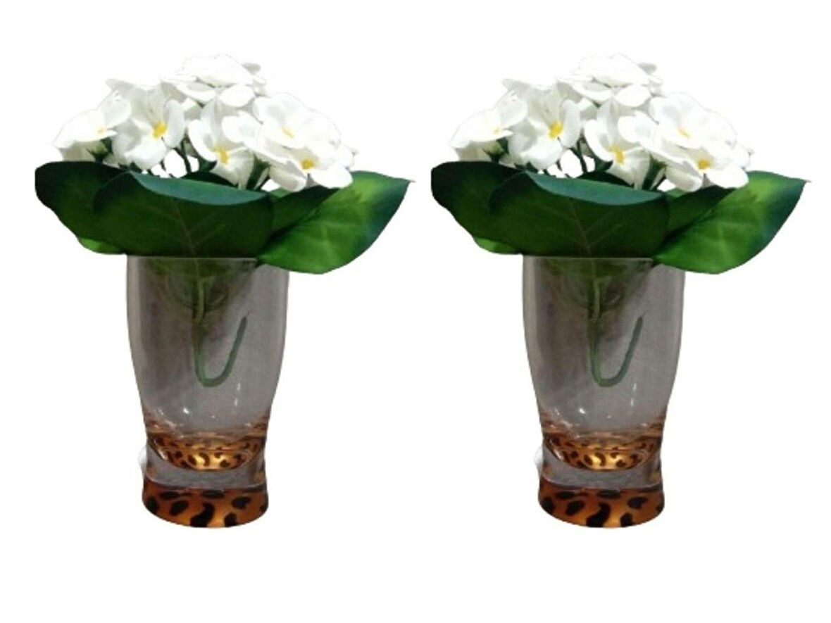 2 ADET VAZO DAHİL,VAZODA ÇİÇEK,BEYAZ YAPAY ÇİÇEK,VAZO DEKORATİF LEOPAR 6X6X16CM