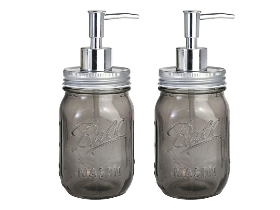 2 ADET CAM SIVI SABUNLUK,ÇİÇEK DESENLİ GRİ 8X8X10CM 420ML