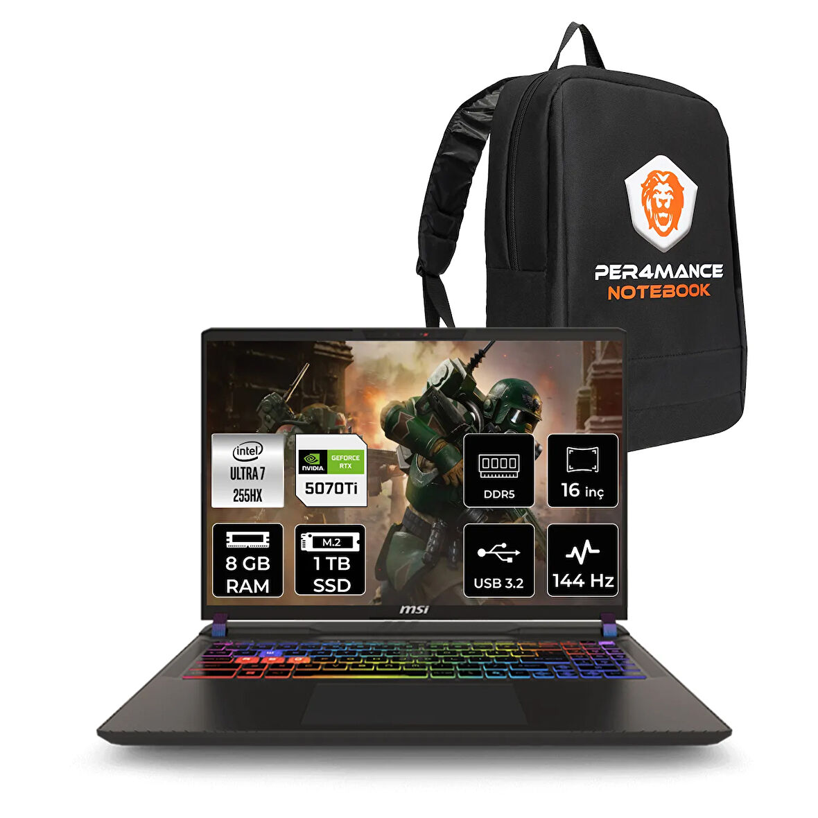 MSI Vector 16 HX AI Ultra 7 255HX 8GB 1TB SSD RTX5070TI/12GB 140W 16'' WUXGA FDOS Gaming Laptop